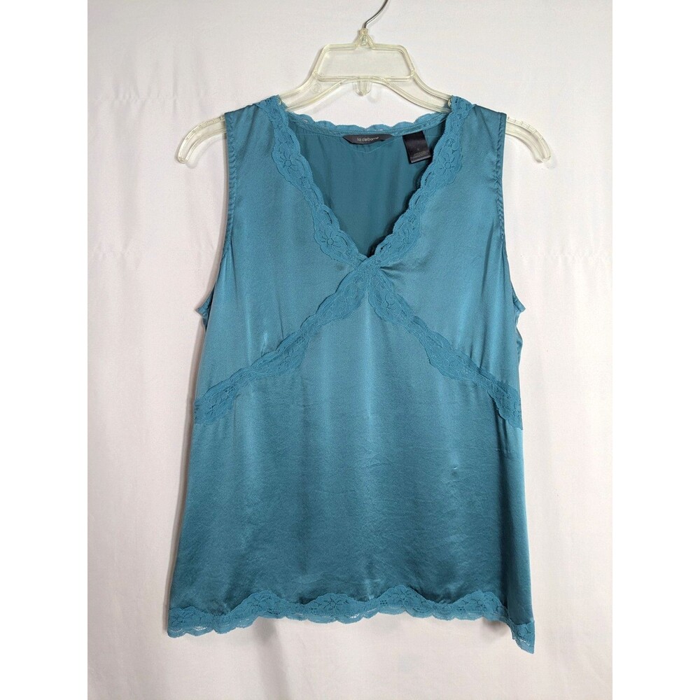 Vintage Liz Claiborne Green Silk Lace Trim Cami Tank Top Women's Sz 8 Y2K